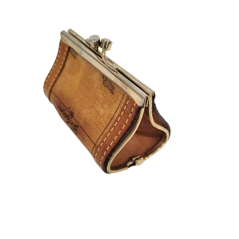 Prima Classe Alviero Martini Vintage Kisslock Leather Coin Wallet Map Small Purs